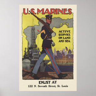 Amerikaanse mariniers Actieve dienst Land Zee Luch Poster