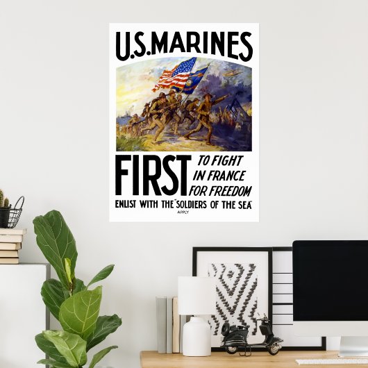 Amerikaanse mariniers - eerst in Frankrijk Poster (Thuiskantoor)