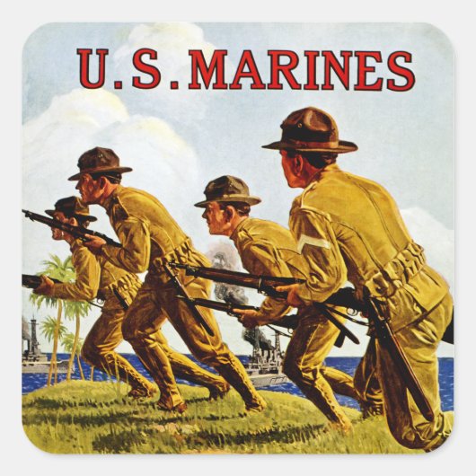 Amerikaanse mariniers ~ Soldaten van het Zee Vierkante Sticker (Voorkant)