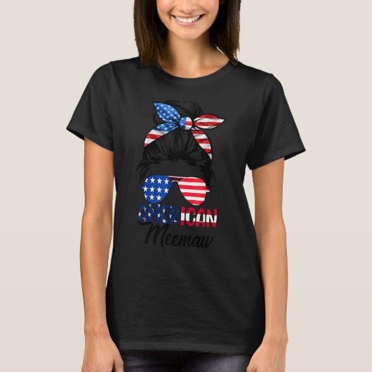 Amerikaanse Meemaw Messy Bun Matching 4 juli Meer T-shirt (Voorkant)