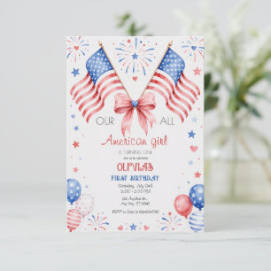 Amerikaanse meisje eerste verjaardag 4 juli feestj kaart