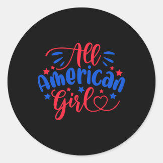 Amerikaanse Meisje Onafhankelijkheidsdag 4th Juli Ronde Sticker