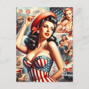 Amerikaanse Meisje Pin-Up Collage Briefkaart