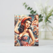 Amerikaanse Meisje Pin-Up Collage Briefkaart (Staand voorkant)