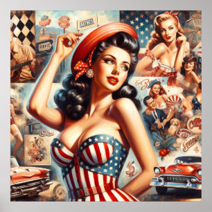 Amerikaanse Meisje Pin-Up Collage Poster