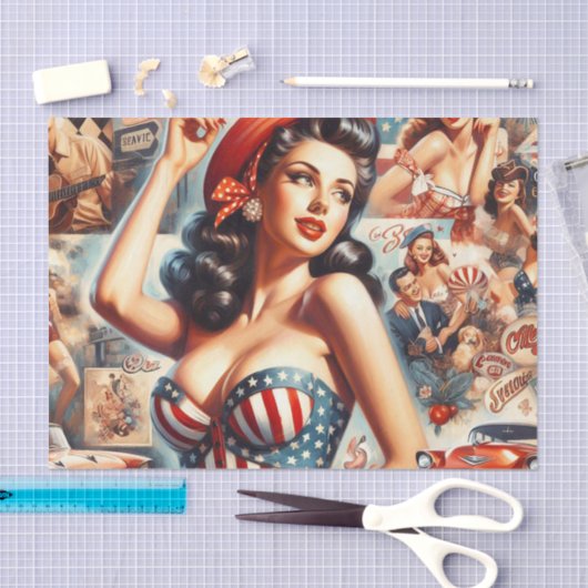 Amerikaanse Meisje Pin-Up Collage Tissuepapier (Craft)