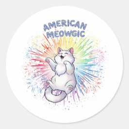 Amerikaanse Meowgic - Sparkly Cat & Rainbow Vuurwe Ronde Sticker