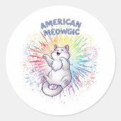 Amerikaanse Meowgic - Sparkly Cat & Rainbow Vuurwe Ronde Sticker (Voorkant)