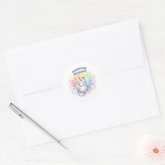 Amerikaanse Meowgic - Sparkly Cat & Rainbow Vuurwe Ronde Sticker (Envelop)
