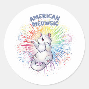 Amerikaanse Meowgic - Sparkly Cat & Rainbow Vuurwe Ronde Sticker