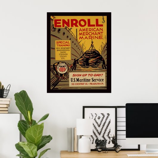 Amerikaanse Merchant Marine Enroll Today  WPA Poster (Thuiskantoor)