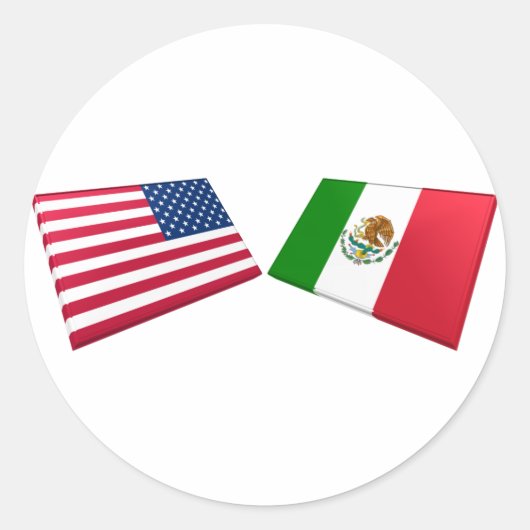 Amerikaanse & Mexicaanse vlaggen Ronde Sticker (Voorkant)