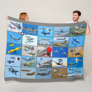 AMERIKAANSE MILITAIRE WARBIRD VLIEGTUIG "MONTAGE" FLEECE DEKEN