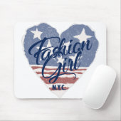 Amerikaanse Mode girl, Amerikaanse hartvlag nyc Muismat (Met muis)