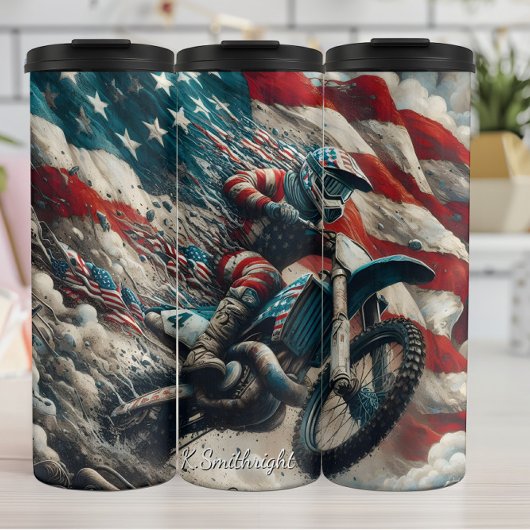 Amerikaanse Motocross Vlag Kunstprint Thermosbeker