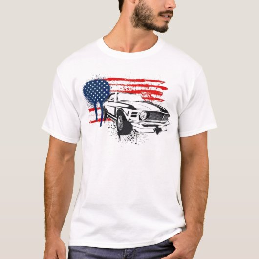Amerikaanse Musculair Vlag Camaro Car T-shirt (Voorkant)