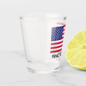 Amerikaanse naam van het witte blauwe logo van de  shot glas (Links)