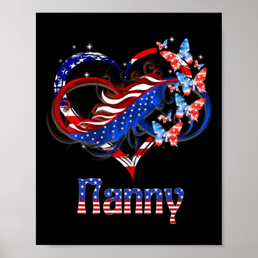 Amerikaanse nanny hart vlinders patriottisch 4e va poster (Voorkant)
