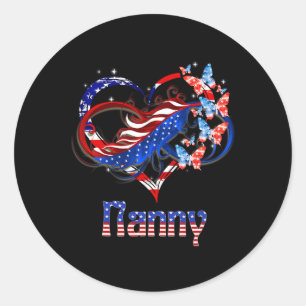 Amerikaanse nanny hart vlinders patriottisch 4e va ronde sticker