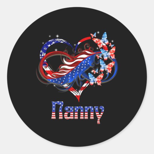 Amerikaanse nanny hart vlinders patriottisch 4e va ronde sticker (Voorkant)