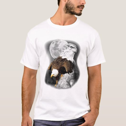 Amerikaanse Natuur Eagle Artwork Moon Sketch Wildl T-shirt (Voorkant)