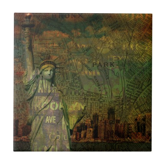 Amerikaanse New York Kaart Vrijheidsbeeld Tegeltje (Voorkant)