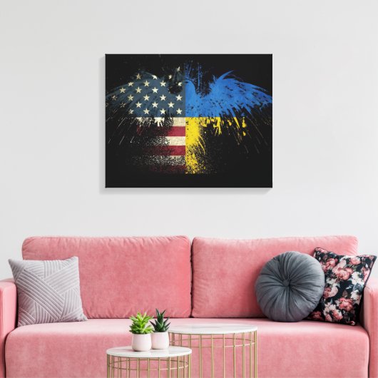 Amerikaanse Oekraïense vlaggen Canvas Afdruk (Insitu (Woonkamer))