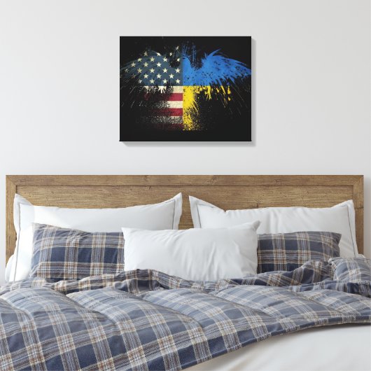 Amerikaanse Oekraïense vlaggen Canvas Afdruk (Insitu (Slaapkamer))