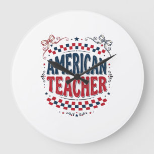 Amerikaanse Onderwijzer Patriottisch Vintage T-Shi Grote Klok