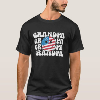 Amerikaanse Opa Retro Groovy 4th of July Smile Fa T-shirt