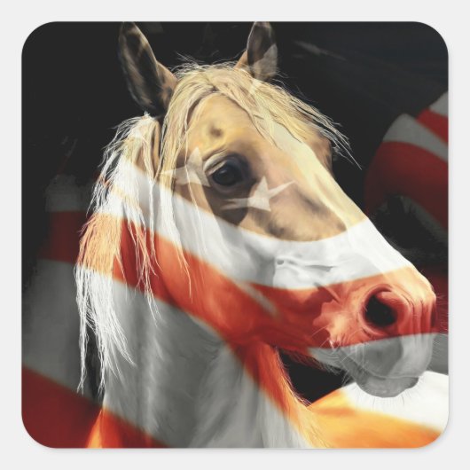 Amerikaanse Paard van Pride Vlag Vierkante Sticker (Voorkant)