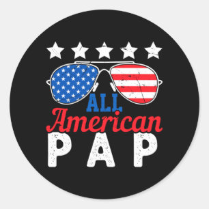 Amerikaanse Pap Retro 4 juli Patriottische Grootva Ronde Sticker