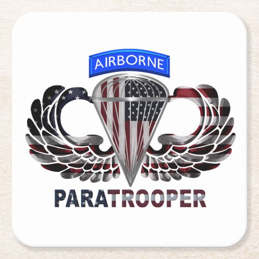 Amerikaanse paratrooper met Amerikaanse vlag Kartonnen Onderzetters (Voorkant)