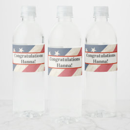 Amerikaanse partij voor de afstudering van de vla waterfles etiket