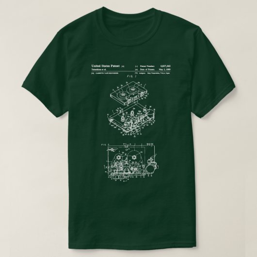 Amerikaanse patentcassettespeler t-shirt (Design voorkant)