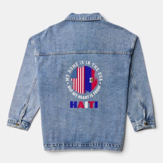 Amerikaanse patriot voor het erfgoed van Haïti Hea Denim Jacket (Achterkant)