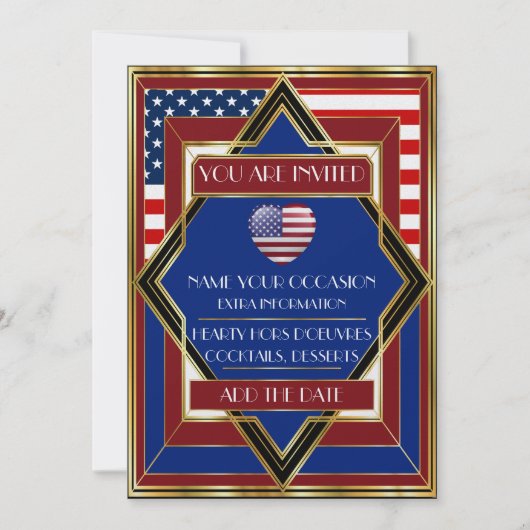 Amerikaanse Patriotische Deco Uitnodiging (Voorkant)