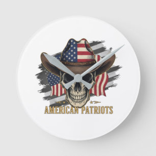 Amerikaanse Patriotten Vintage Schedel Vlag Ronde Klok