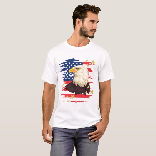 Amerikaanse patriottische adelvlag en sterren T-sh T-shirt (Voorkant volledig)