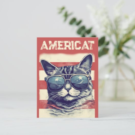 Amerikaanse, Patriottische Amerikaanse kat Feestdagenkaart (Staand voorkant)