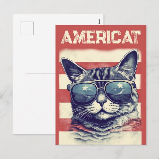 Amerikaanse, Patriottische Amerikaanse kat Feestdagenkaart (Voorkant / Achterkant)