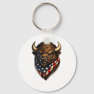 Amerikaanse Patriottische Bizonkop Grafiek Sleutelhanger