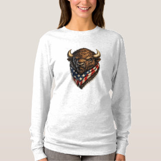 Amerikaanse Patriottische Bizonkop Grafiek T-shirt