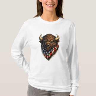 Amerikaanse Patriottische Bizonkop Grafiek T-shirt