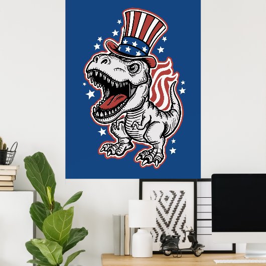 Amerikaanse patriottische dinosaurus poster (Thuiskantoor)