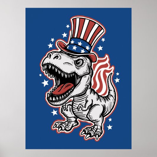 Amerikaanse patriottische dinosaurus poster (Voorkant)