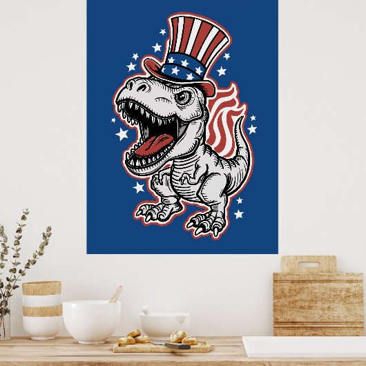Amerikaanse patriottische dinosaurus poster (Keuken)