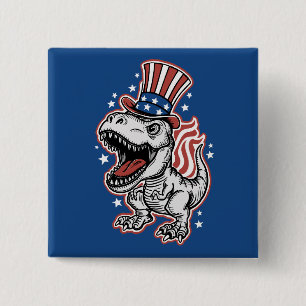 Amerikaanse Patriottische Dinosaurus Vierkante Button 5,1 Cm
