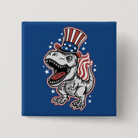 Amerikaanse Patriottische Dinosaurus Vierkante Button 5,1 Cm (Voorkant)