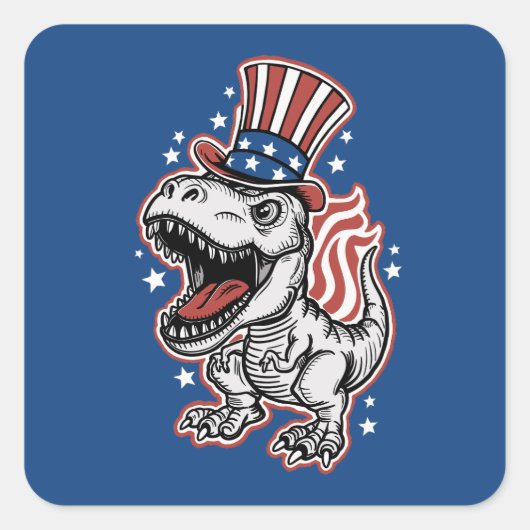 Amerikaanse patriottische dinosaurus vierkante sticker (Voorkant)
